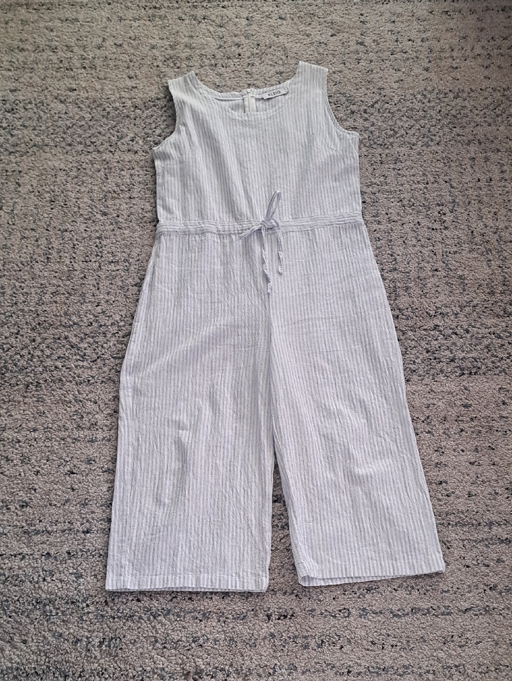 Kleio Sleeveless Striped Cotton Jumpsuit in Light Blue and White